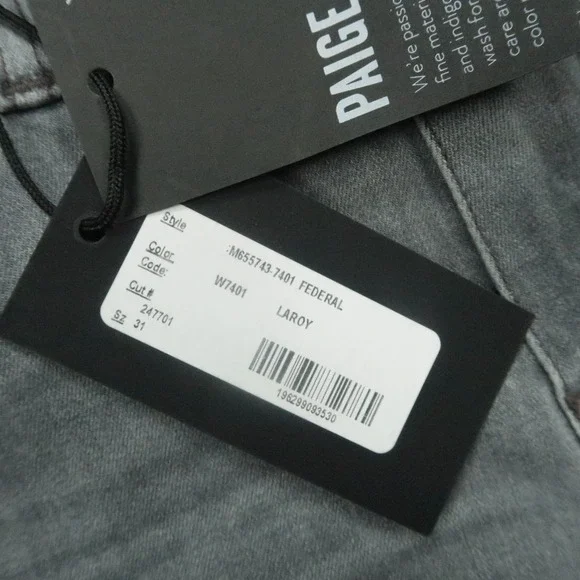 Paige Jeans Mens 31x34 Gray Laroy Federal Slim Straight 5 Pocket Stretch NWT